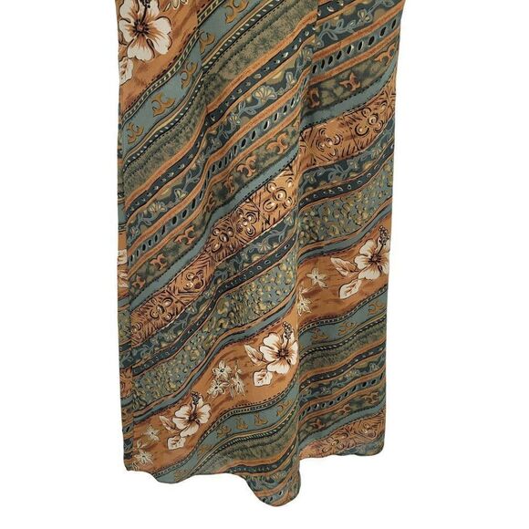 Vintage 90's Maxi Dress 12 Green Tan Modest Short Sleeve Shift Southwestern - Picture 11 of 14